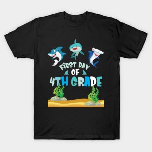 First Day Of 4th Grade Sharks Students Happy Back To School First Day Of School T-Shirt